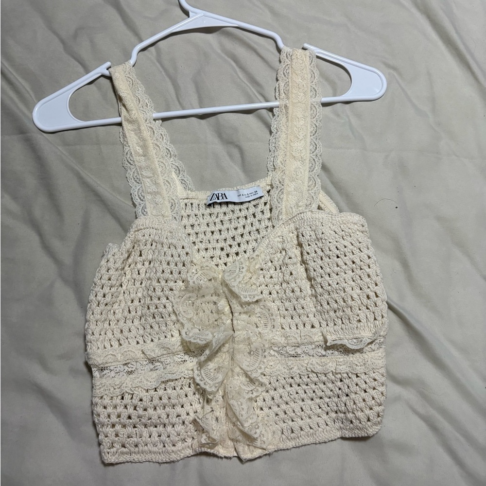 Zara Ivory Crochet Lace Top
